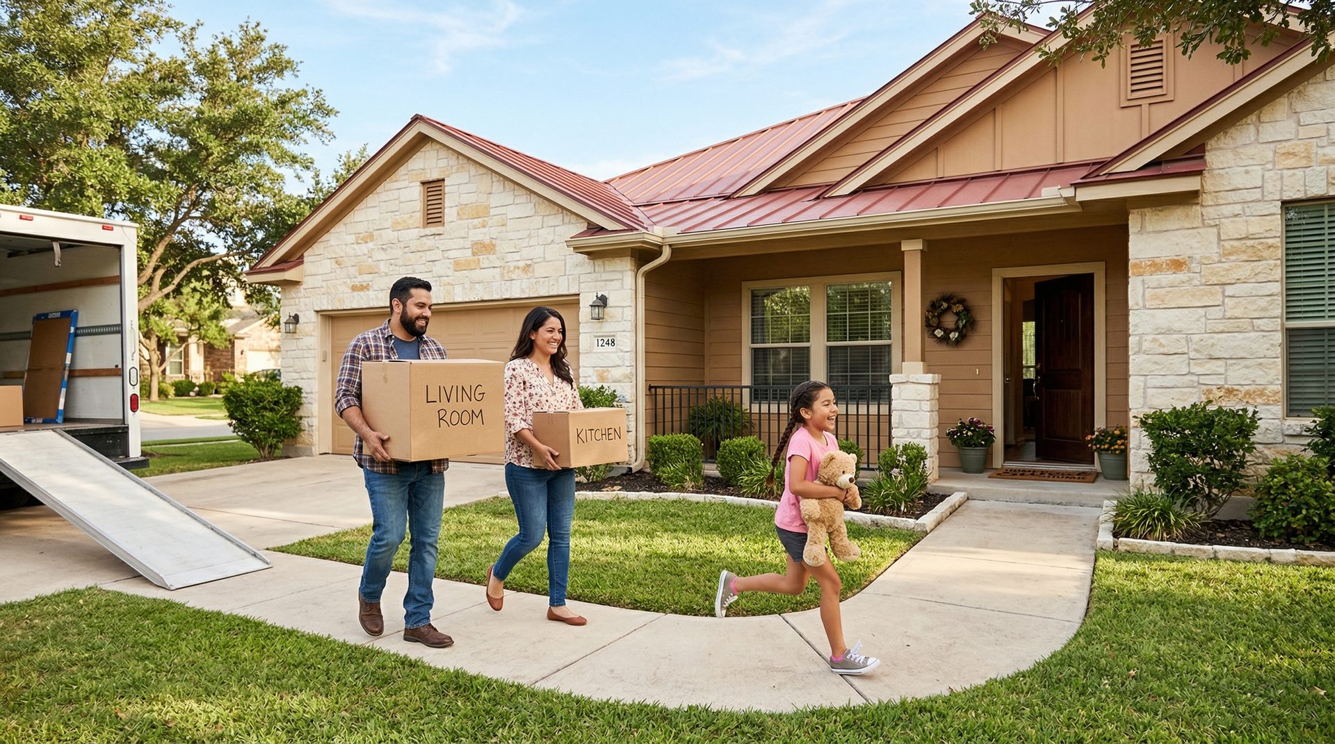 Hispanic family moving into their new home